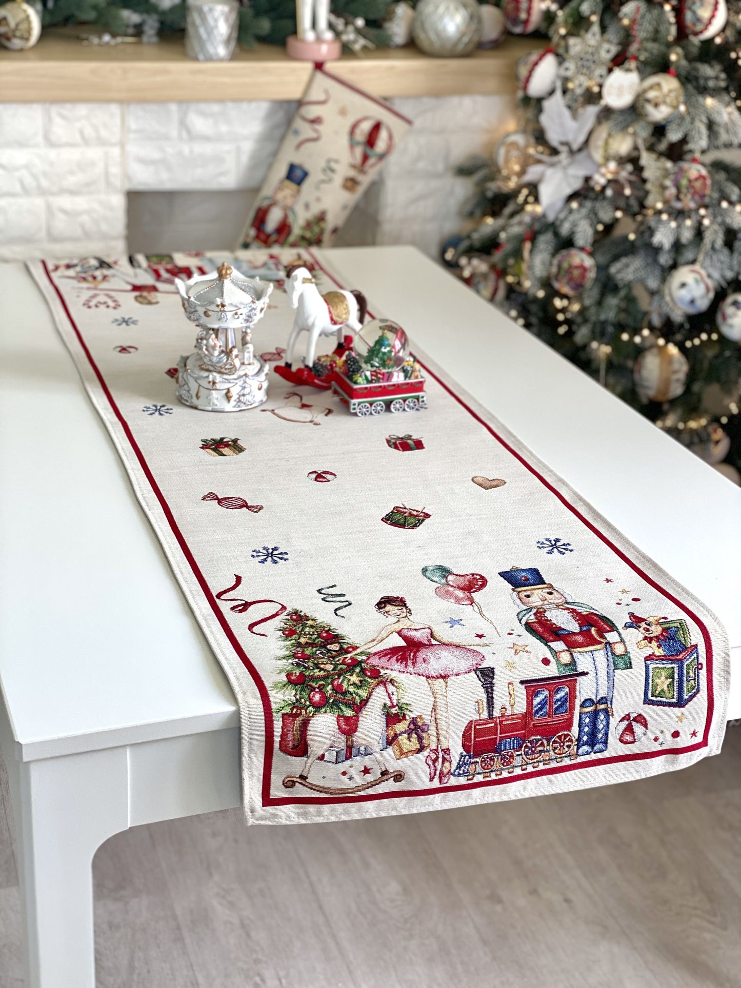 Christmas Table Runner «Nutcracker soldier» with Golden Lurex - Premium Gobelin