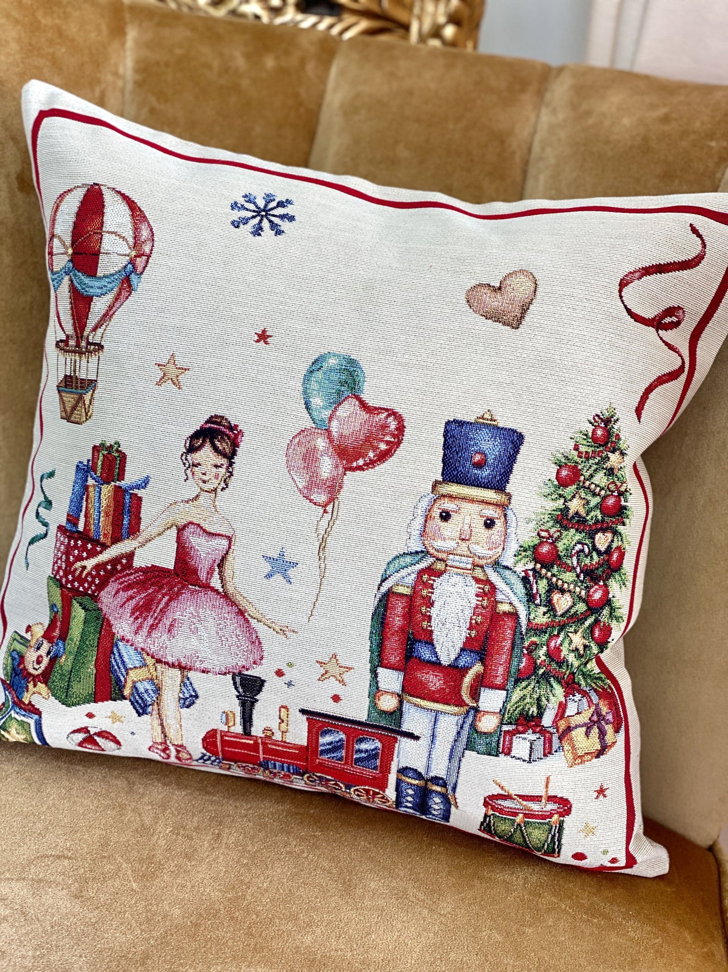 Christmas Pillow cover «Nutcracker soldier» with Golden Lurex - Premium Gobelin