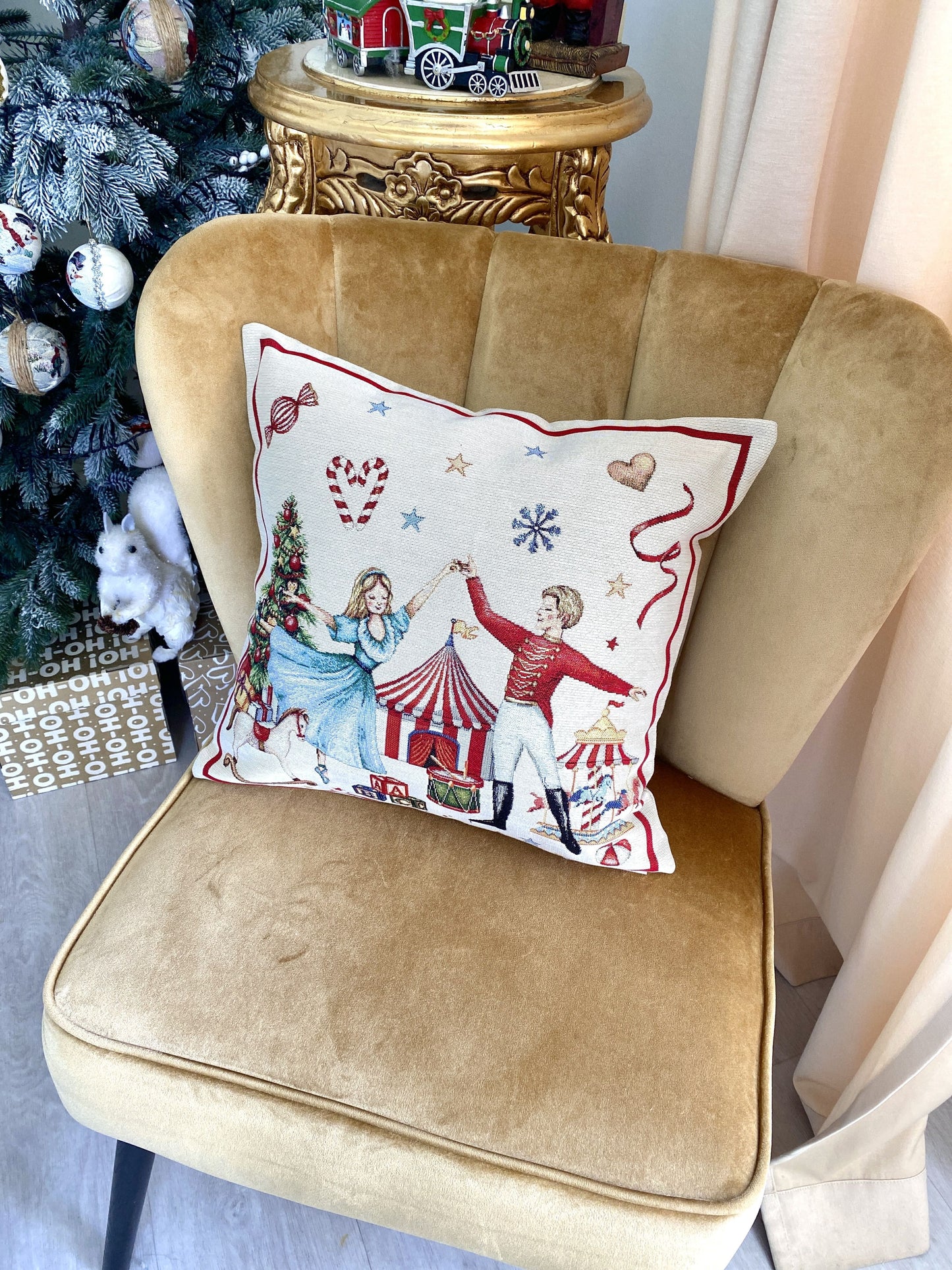 Christmas Pillow cover «Nutcracker soldier» with Golden Lurex - Premium Gobelin