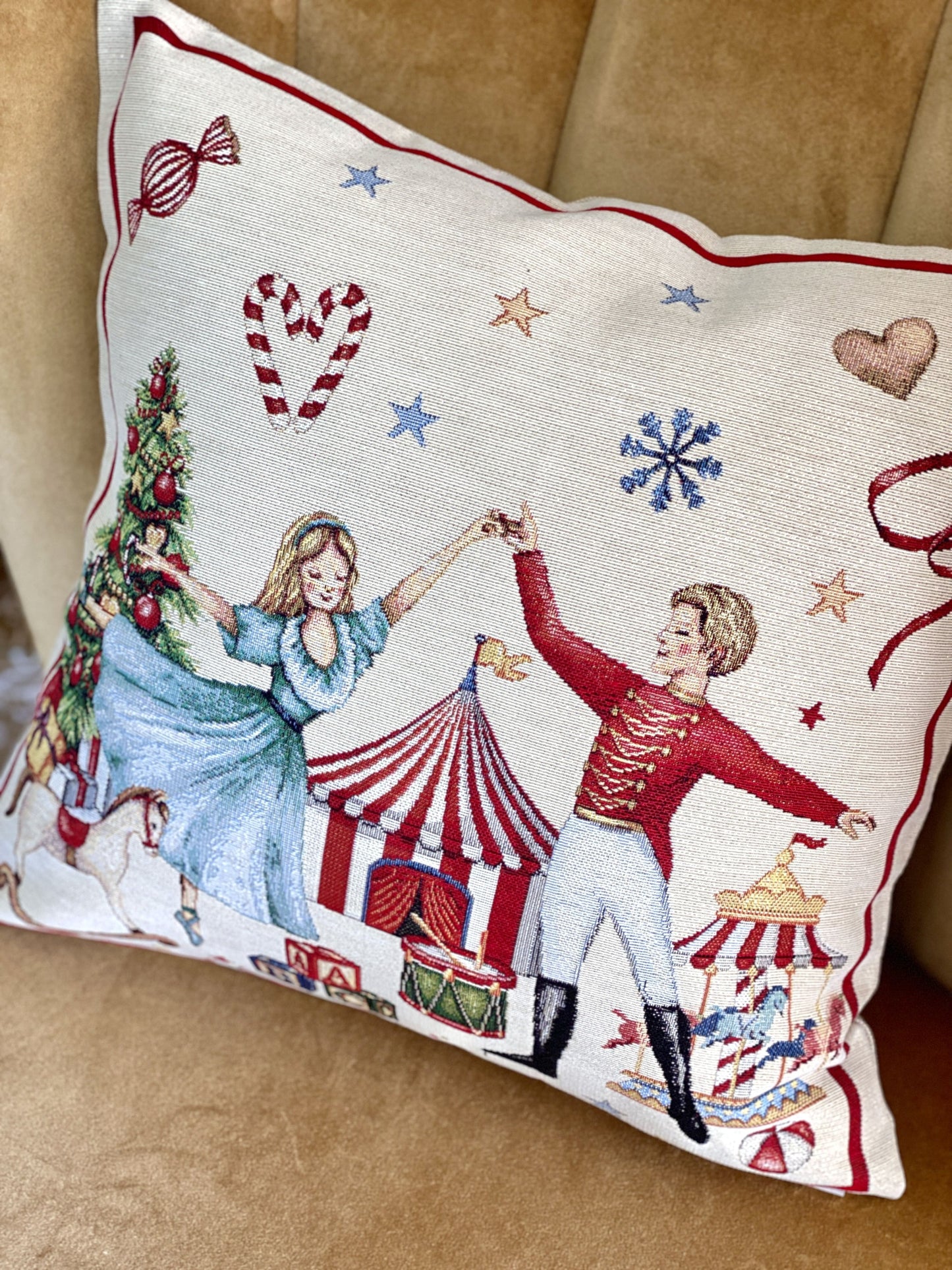 Christmas Pillow cover «Nutcracker soldier» with Golden Lurex - Premium Gobelin