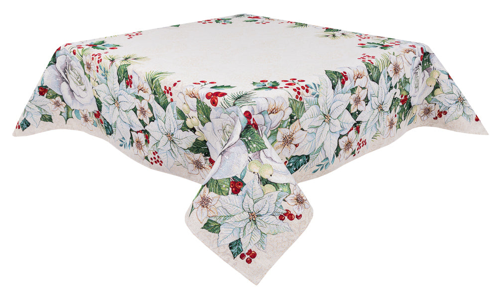 Christmas tapestry tablecloth «Christmas Flower» with silver thread Limaso Textile