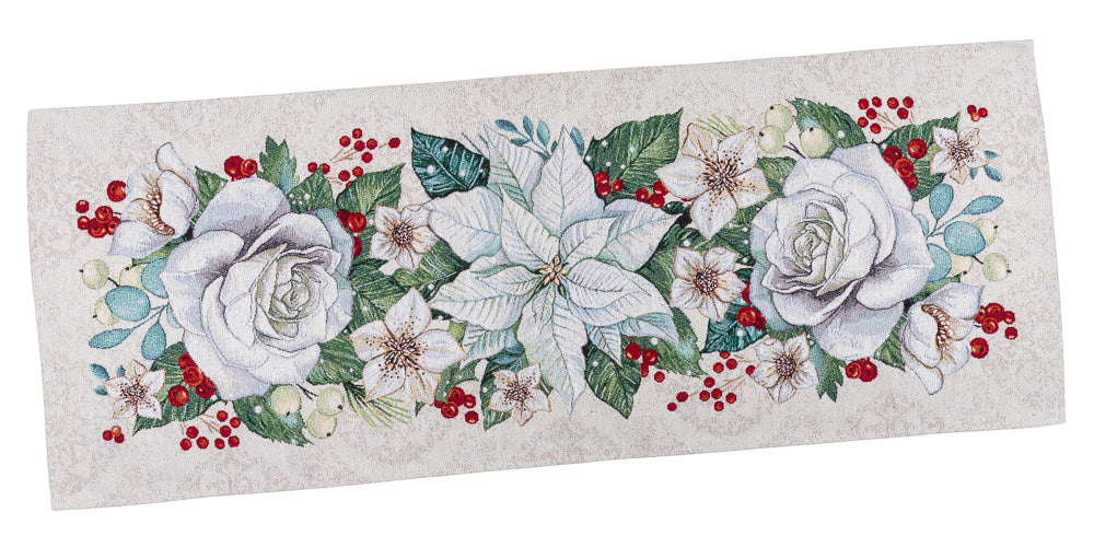 Christmas Tapestry Table runner «Christmas Flower» with silver thread Limaso Textile