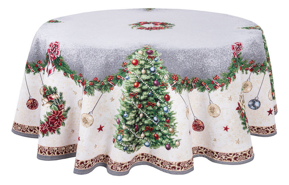 Round Christmas tapestry tablecloth «Christmas tree» With microfibre