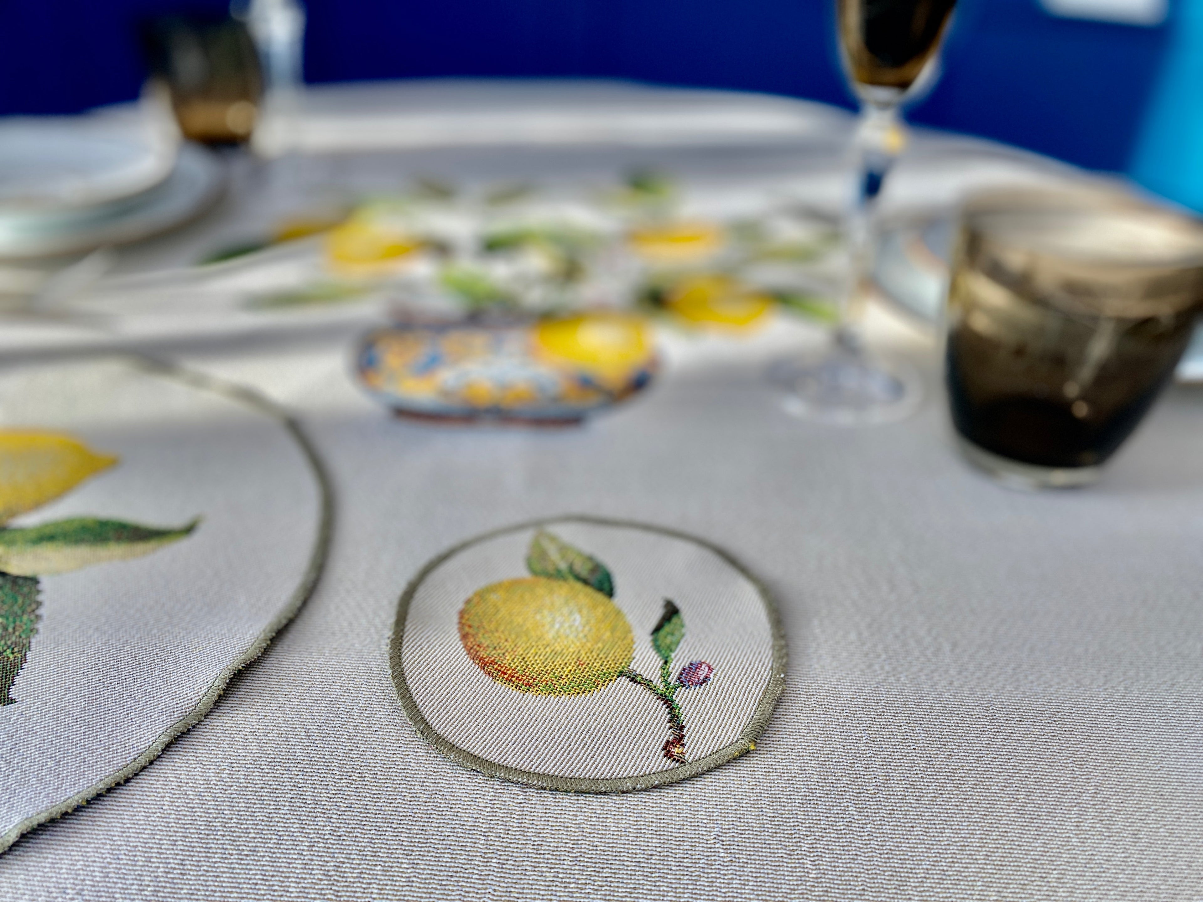 Tapestry coasters set of 6 «Lemons» Limaso Textile