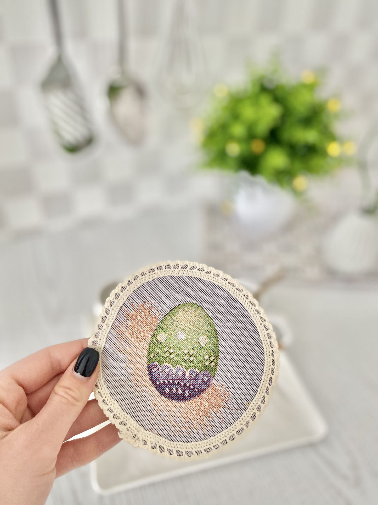 Easter tapestry coasters set of 6 «Lavender bunny»