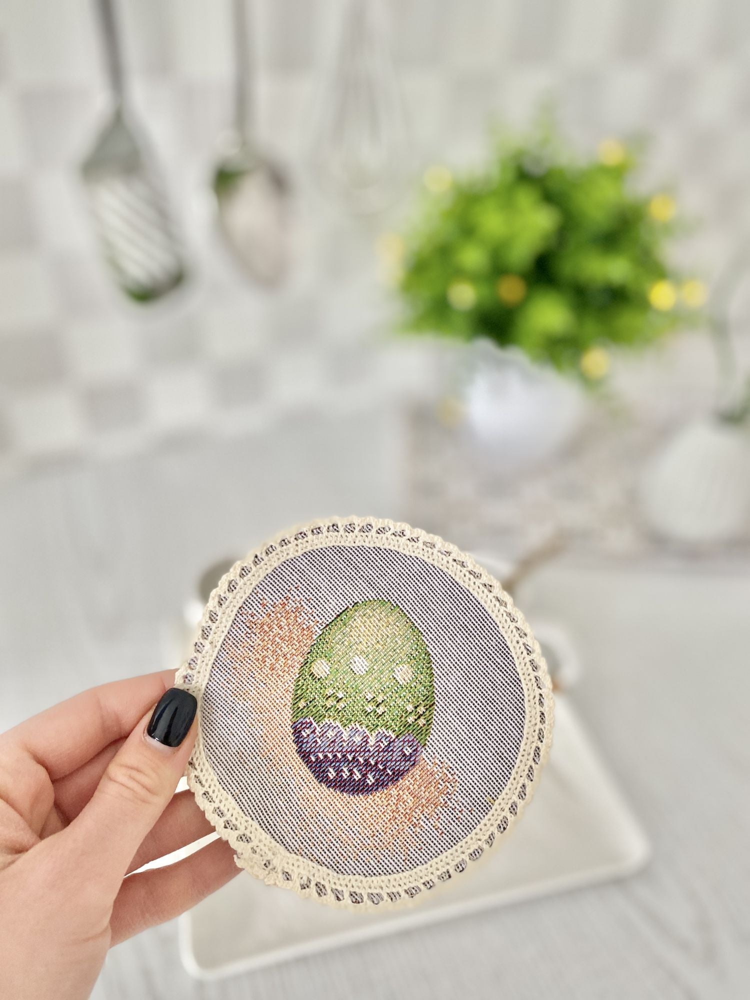 Easter tapestry coasters set of 6 «Lavender bunny» Limaso Textile