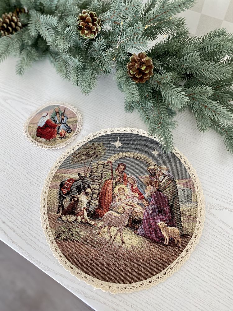 Christmas placemats «Nativity scene» with golden thread