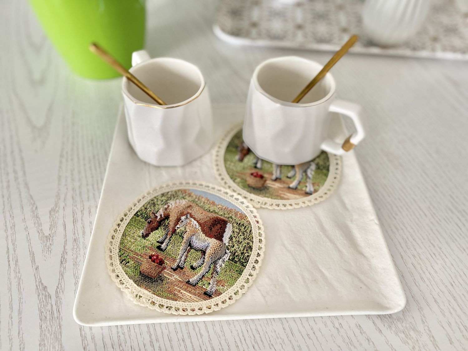 Tapestry coasters set of 6 «Village» Limaso Textile
