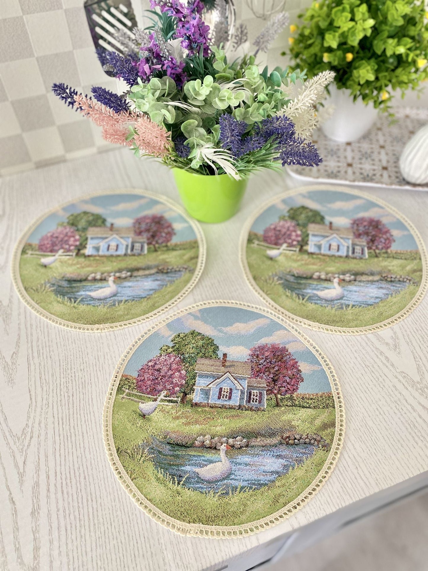 Tapestry coasters set of 6 «Village» Limaso Textile