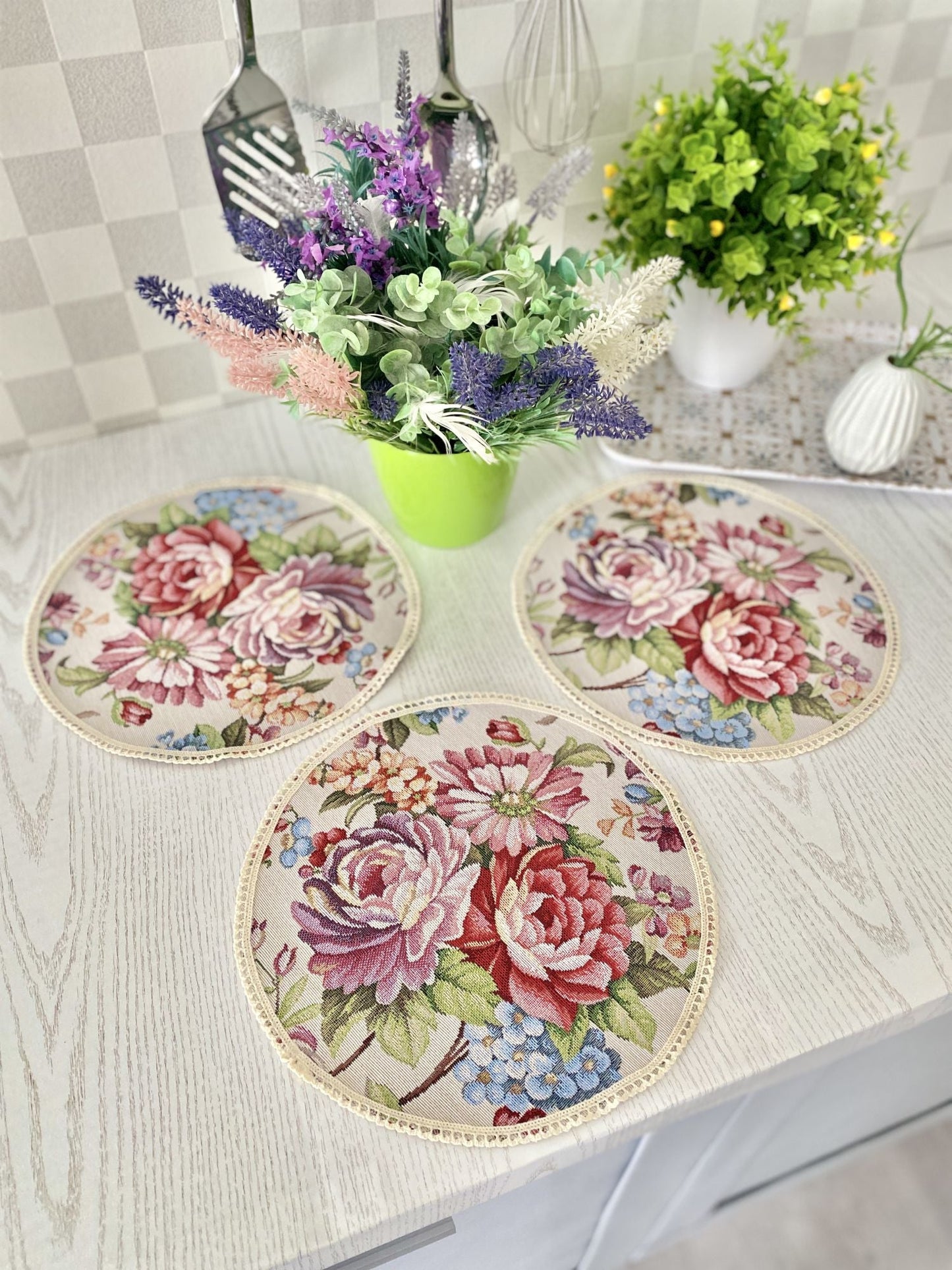 Tapestry coasters set of 6 «Roses» Limaso Textile