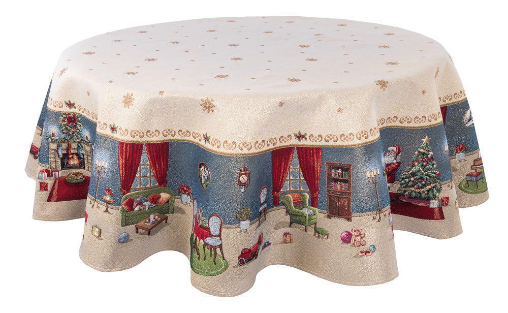Round Christmas tapestry tablecloth «Letter for Santa» with golden thread