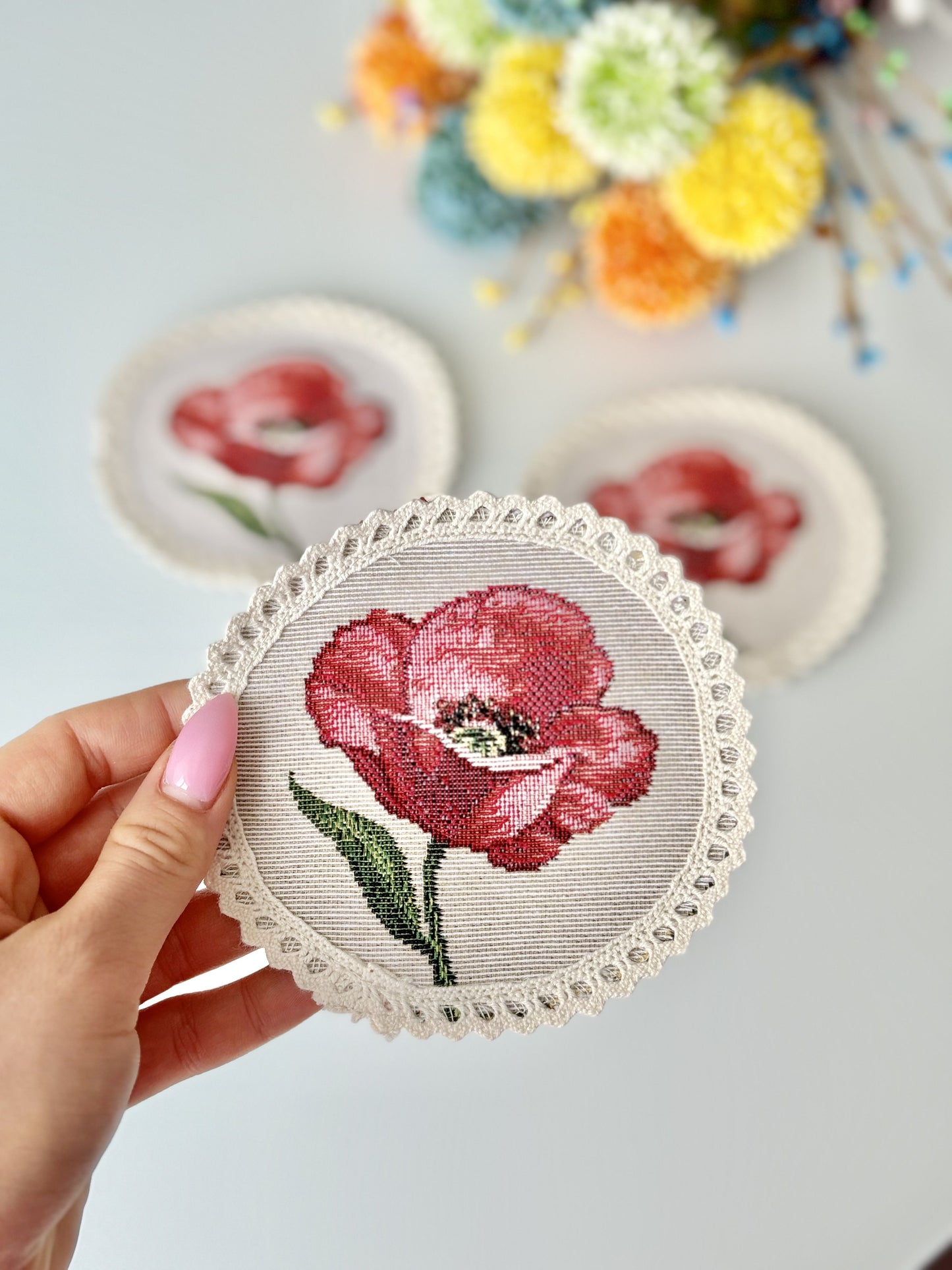 Tapestry coasters set of 6 «Spring Delight»