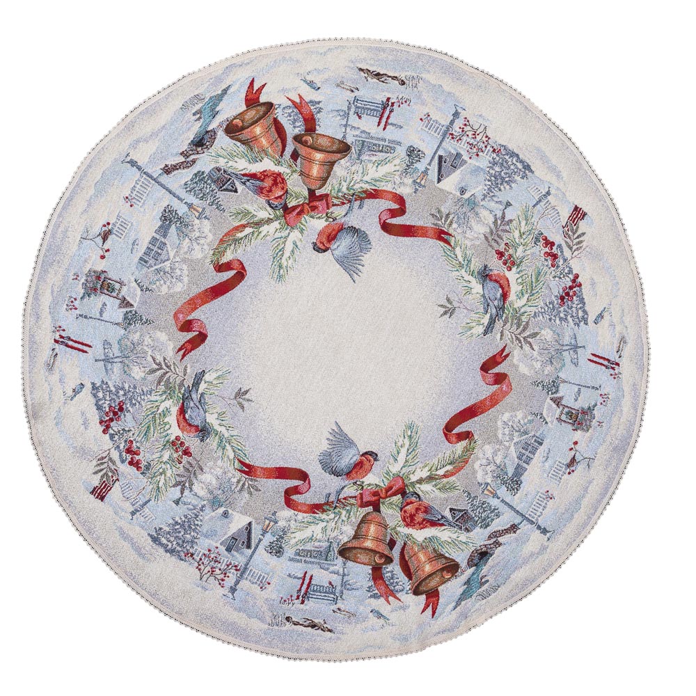 Round Christmas tablecloth «Christmas News» with silver thread Limaso Textile