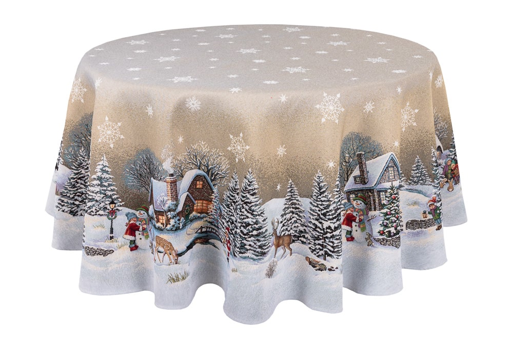 Round Christmas tablecloth «Winter Day Magic» without lurex Limaso Textile
