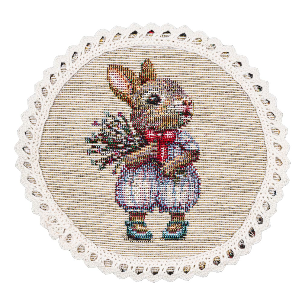 Easter tapestry coasters set of 6 «Bunny in Roses»