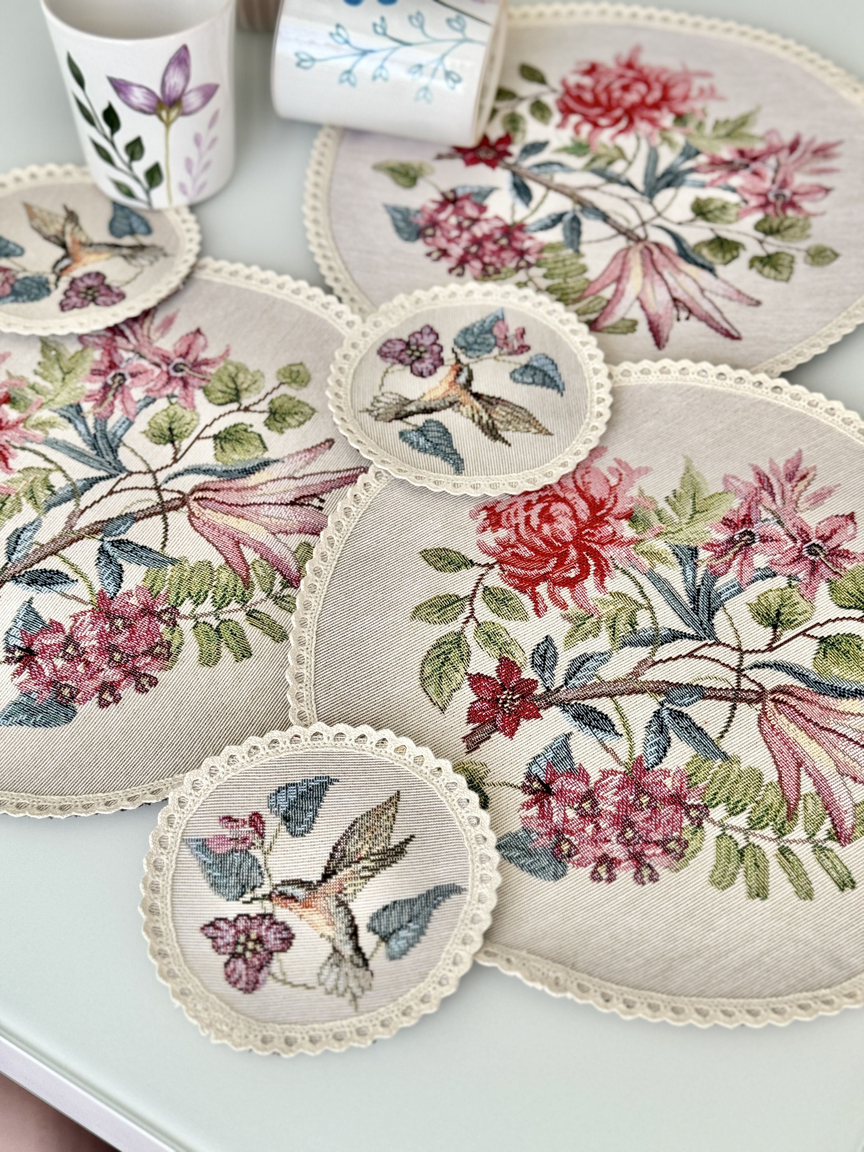Tapestry coasters set of 6 «Spring Flowers» Limaso Textile