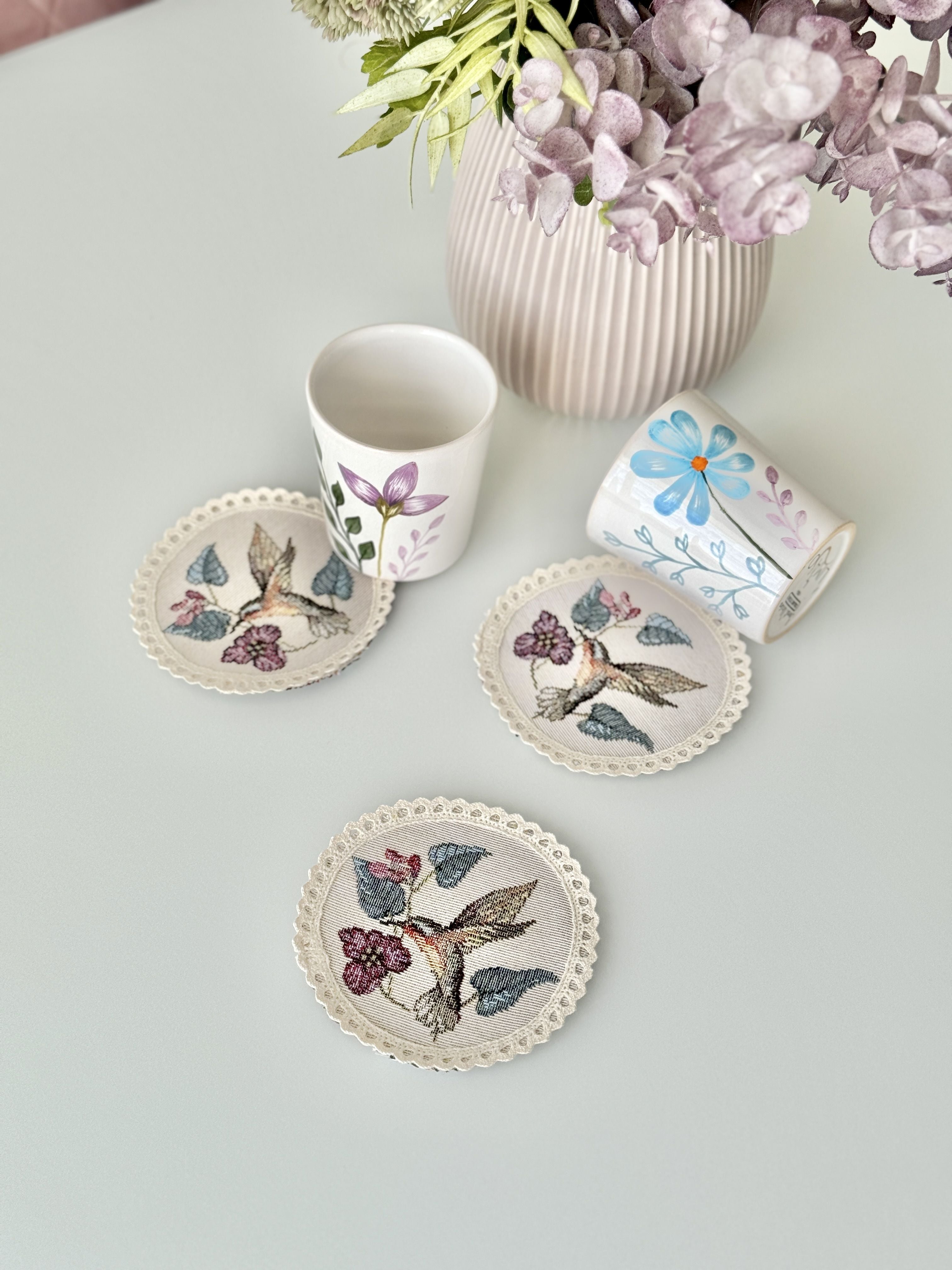 Tapestry coasters set of 6 «Spring Flowers» Limaso Textile