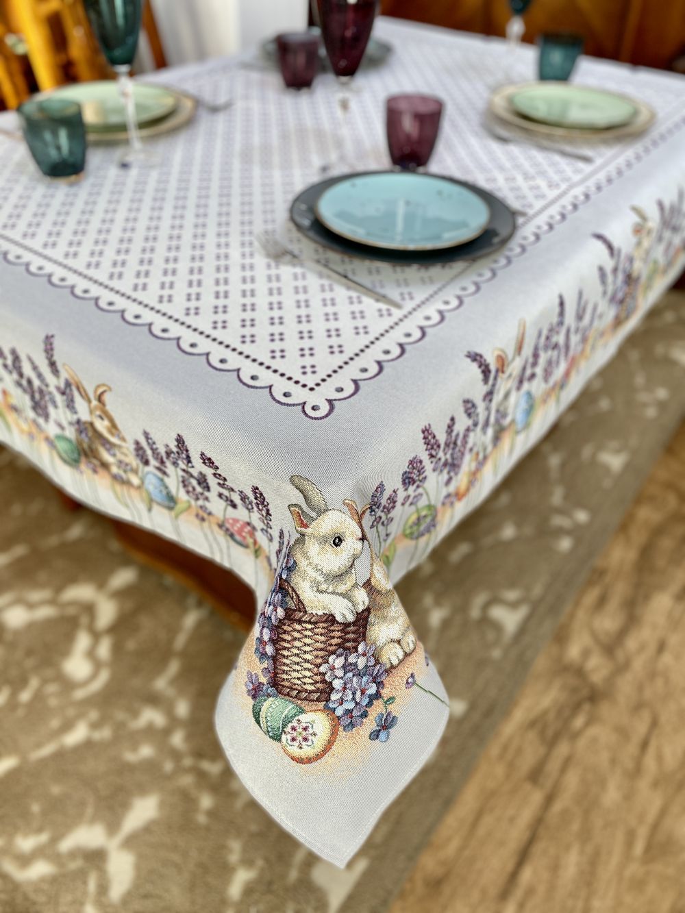 Easter tapestry tablecloth «Lavender bunny»