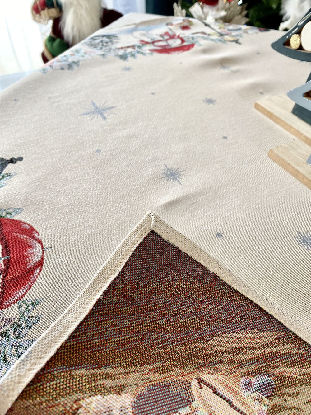 Christmas tapestry tablecloth «Snow family» with silver thread