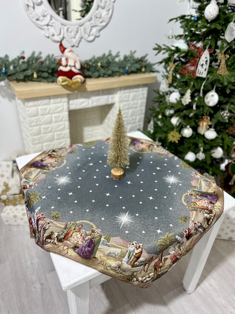 Christmas tapestry tablecloth «Nativity scene» with golden thread Limaso Textile