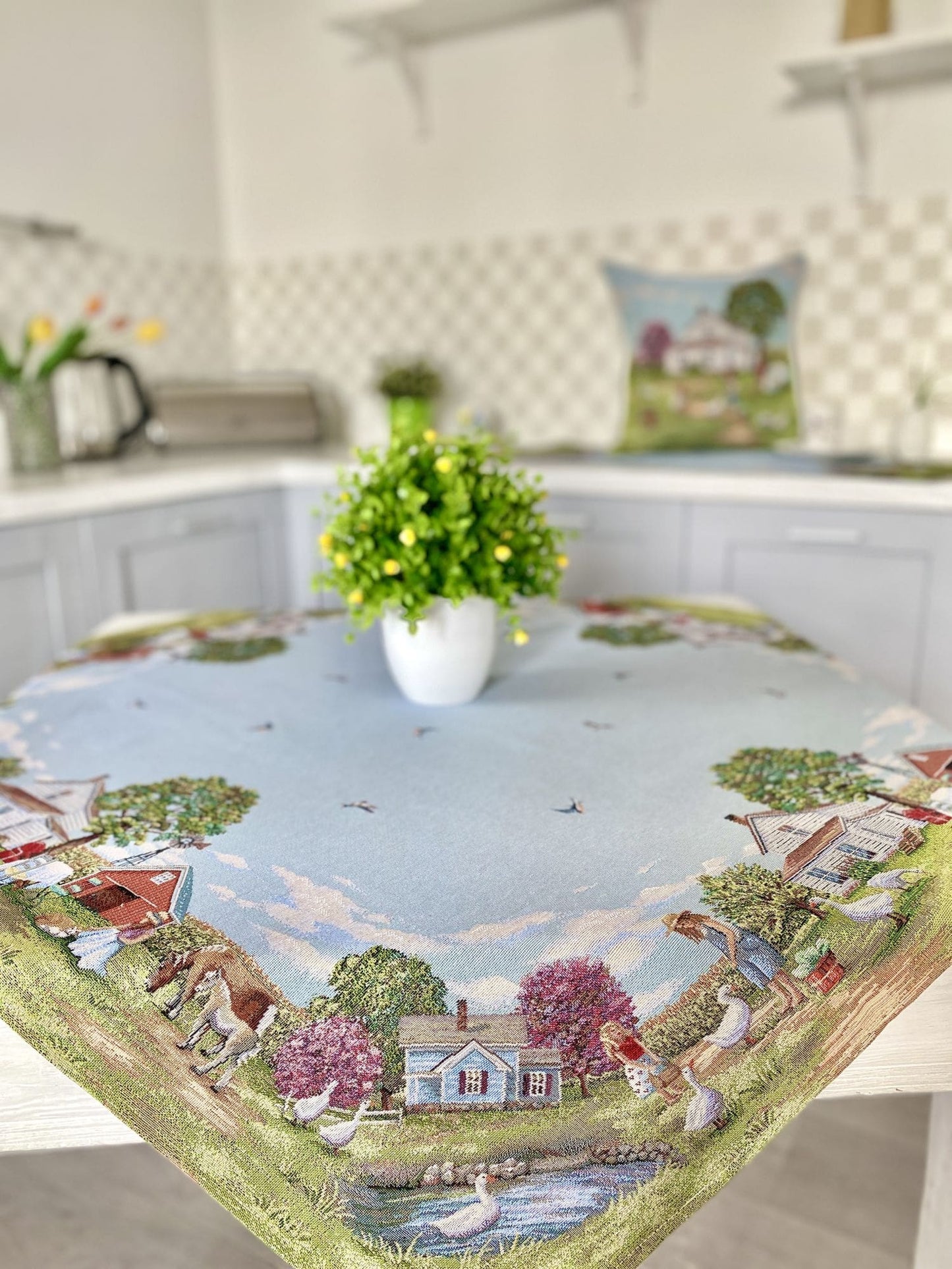 Small tapestry tablecloth «Village» Limaso Textile
