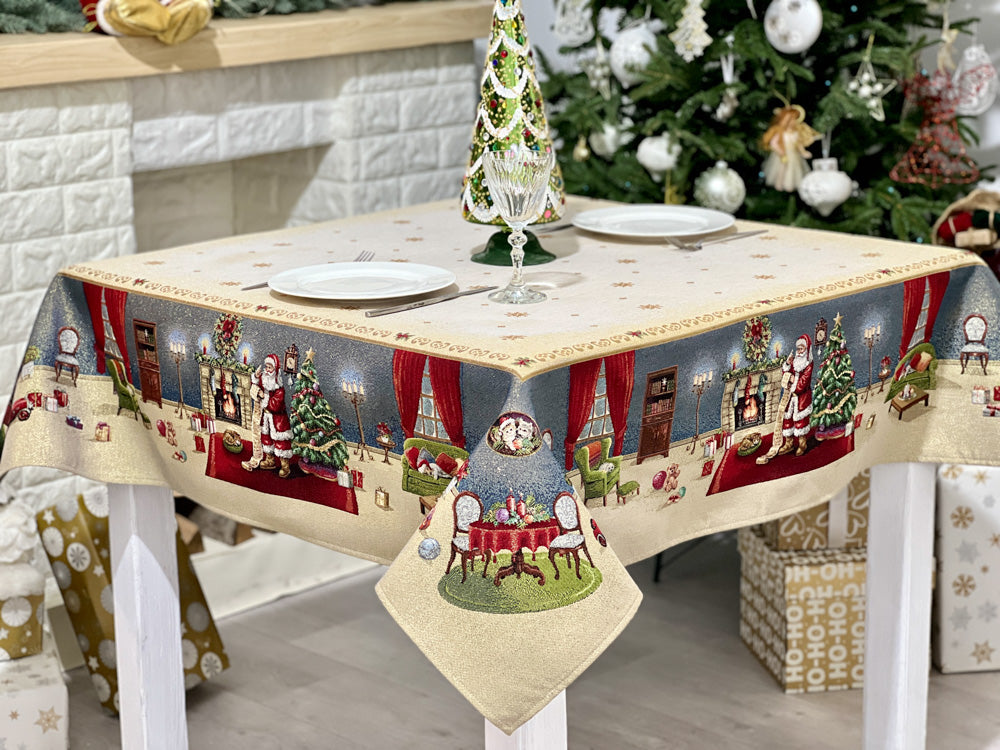Christmas tapestry tablecloth «Letter for Santa» with golden thread Limaso Textile