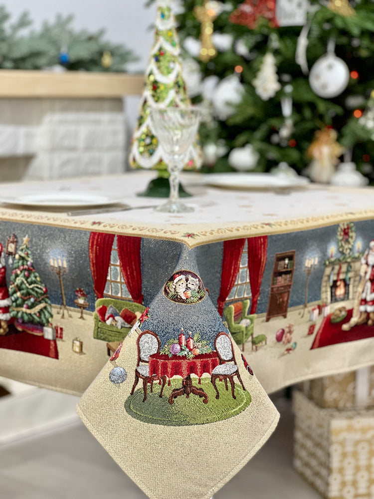 Christmas tapestry tablecloth «Letter for Santa» with golden thread