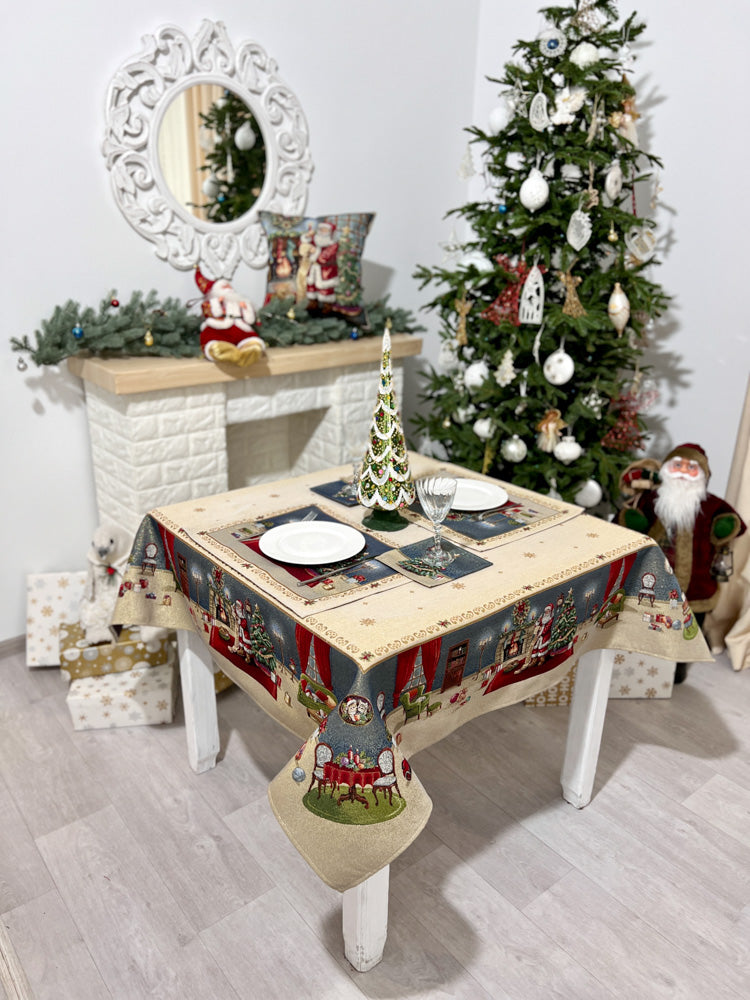 Christmas tapestry tablecloth «Letter for Santa» with golden thread Limaso Textile