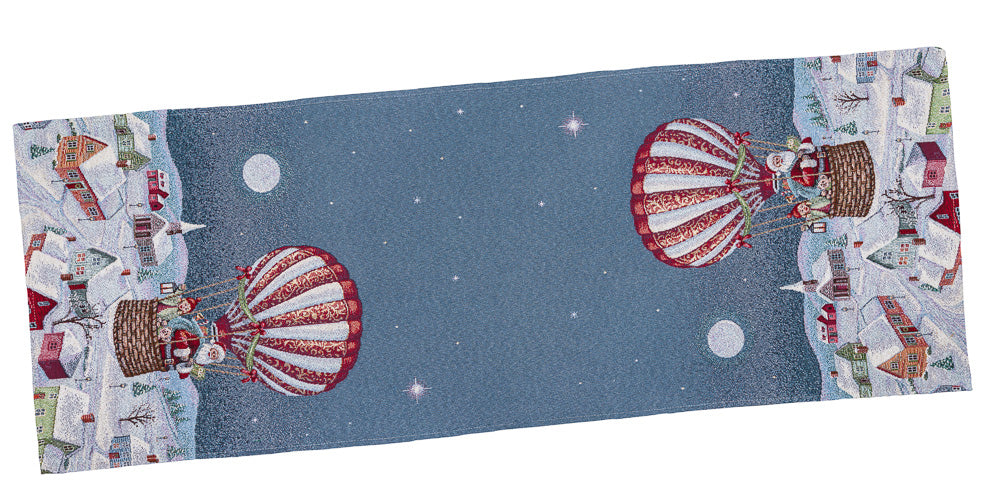 Christmas Tapestry Table runner «Holiday Flight» with silver thread Limaso Textile