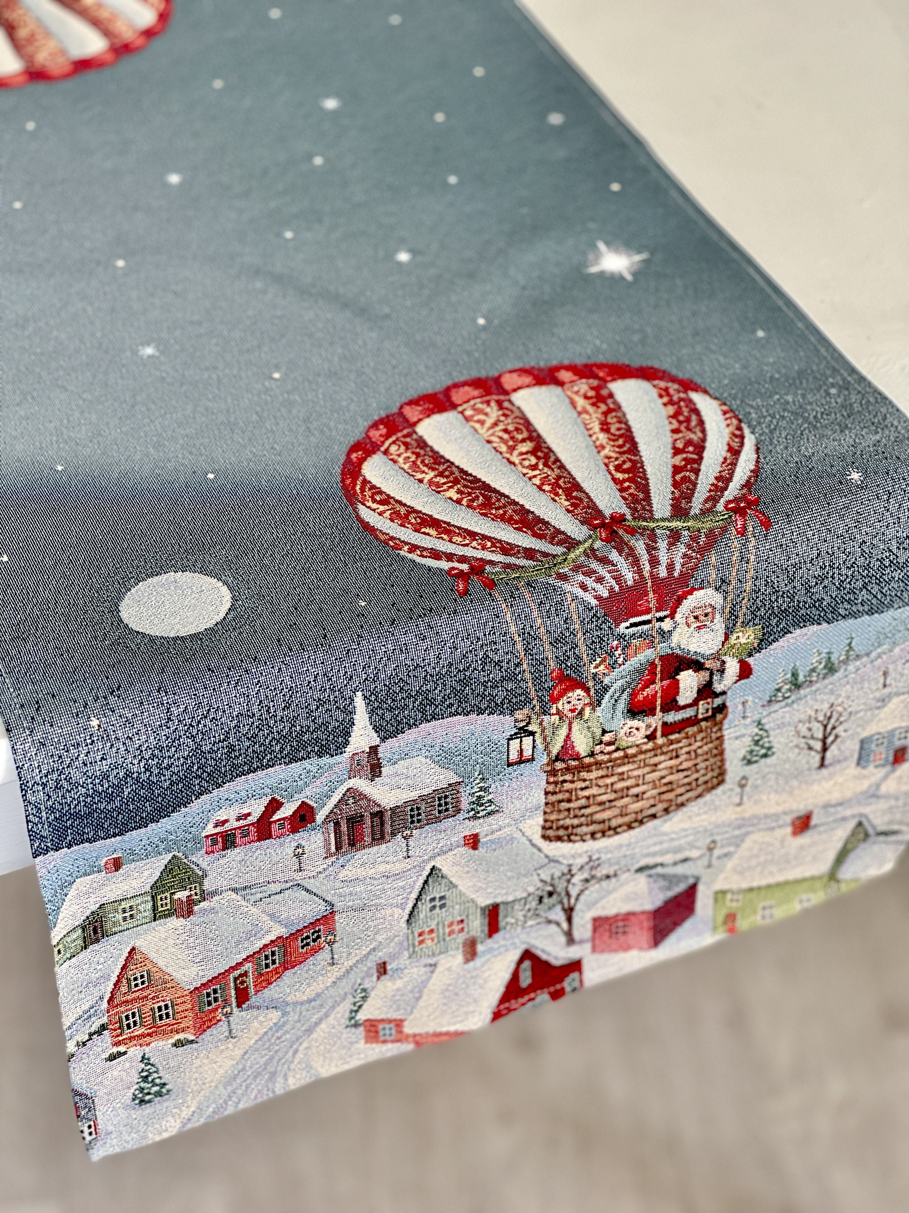 Christmas Tapestry Table runner «Holiday Flight» with silver thread Limaso Textile