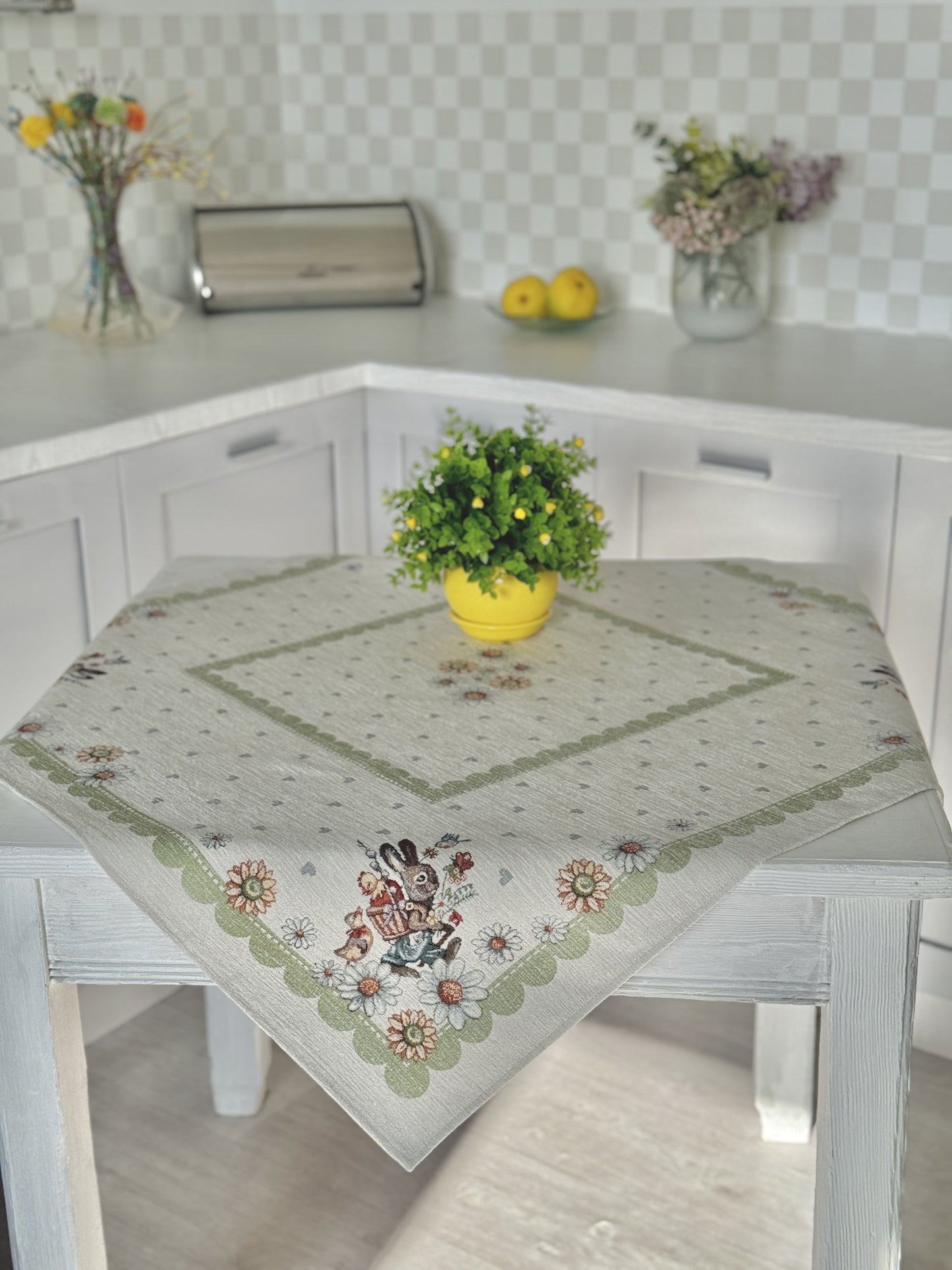 Easter tapestry tablecloth «Bunny in daisies» with microfibre