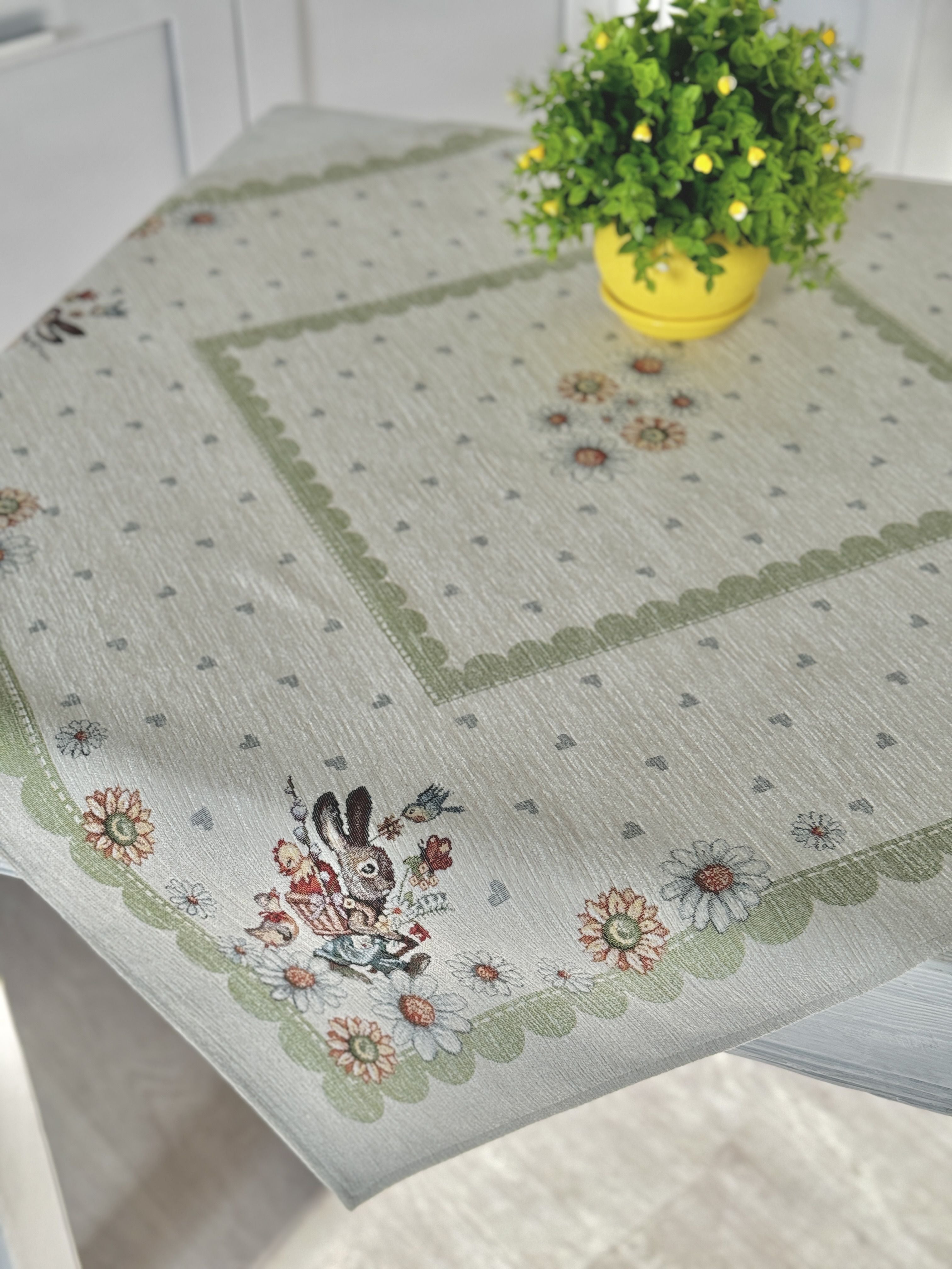 Easter tapestry tablecloth «Bunny in daisies» with microfibre