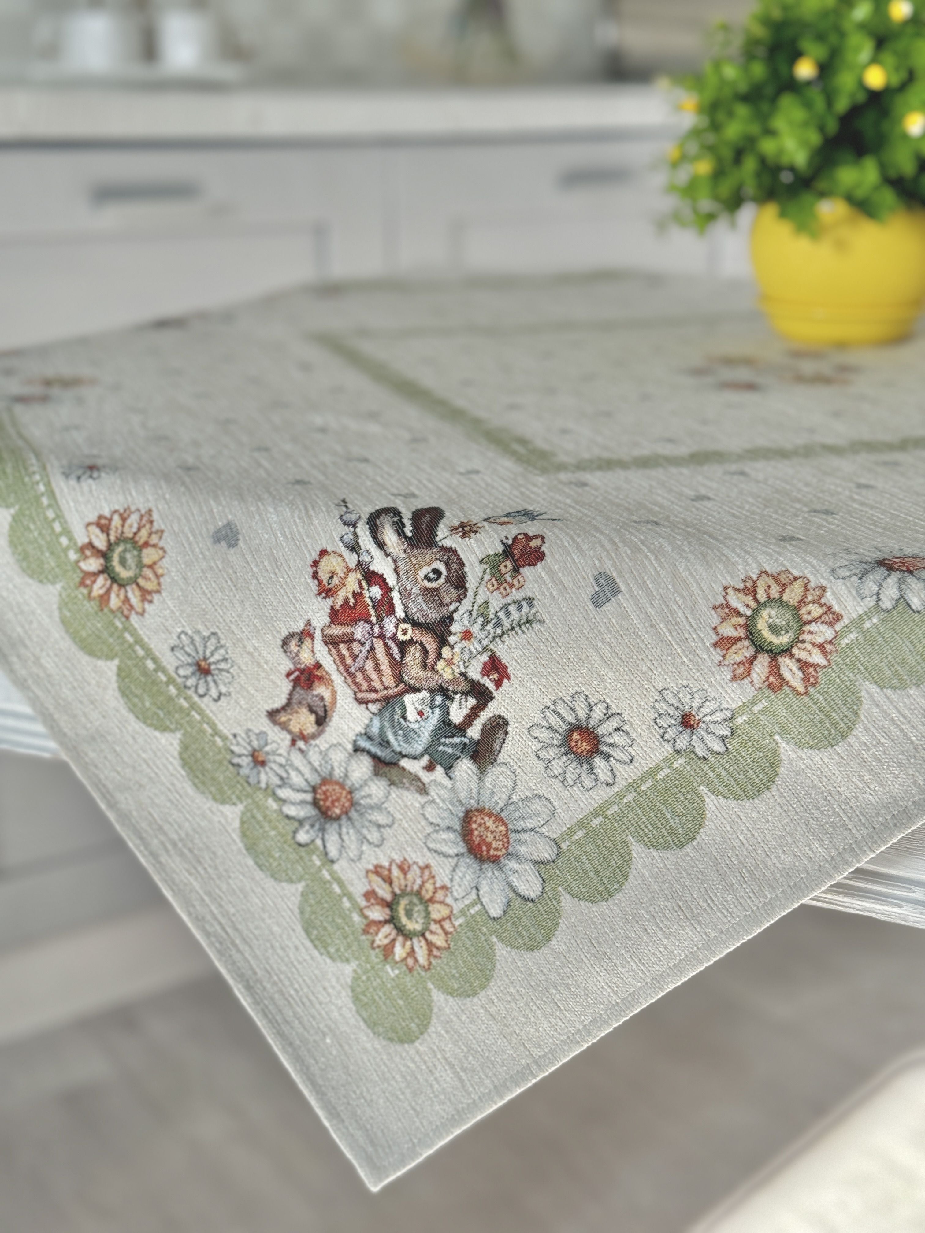 Easter tapestry tablecloth «Bunny in daisies» with microfibre Limaso Textile