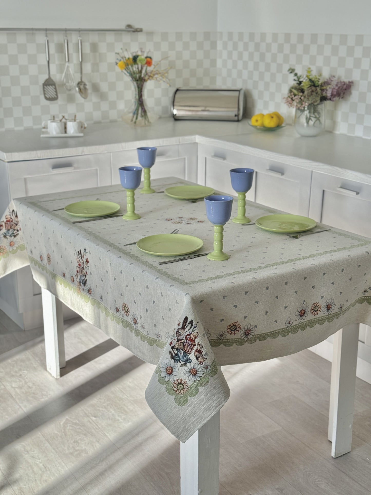 Easter tapestry tablecloth «Bunny in daisies» with microfibre Limaso Textile