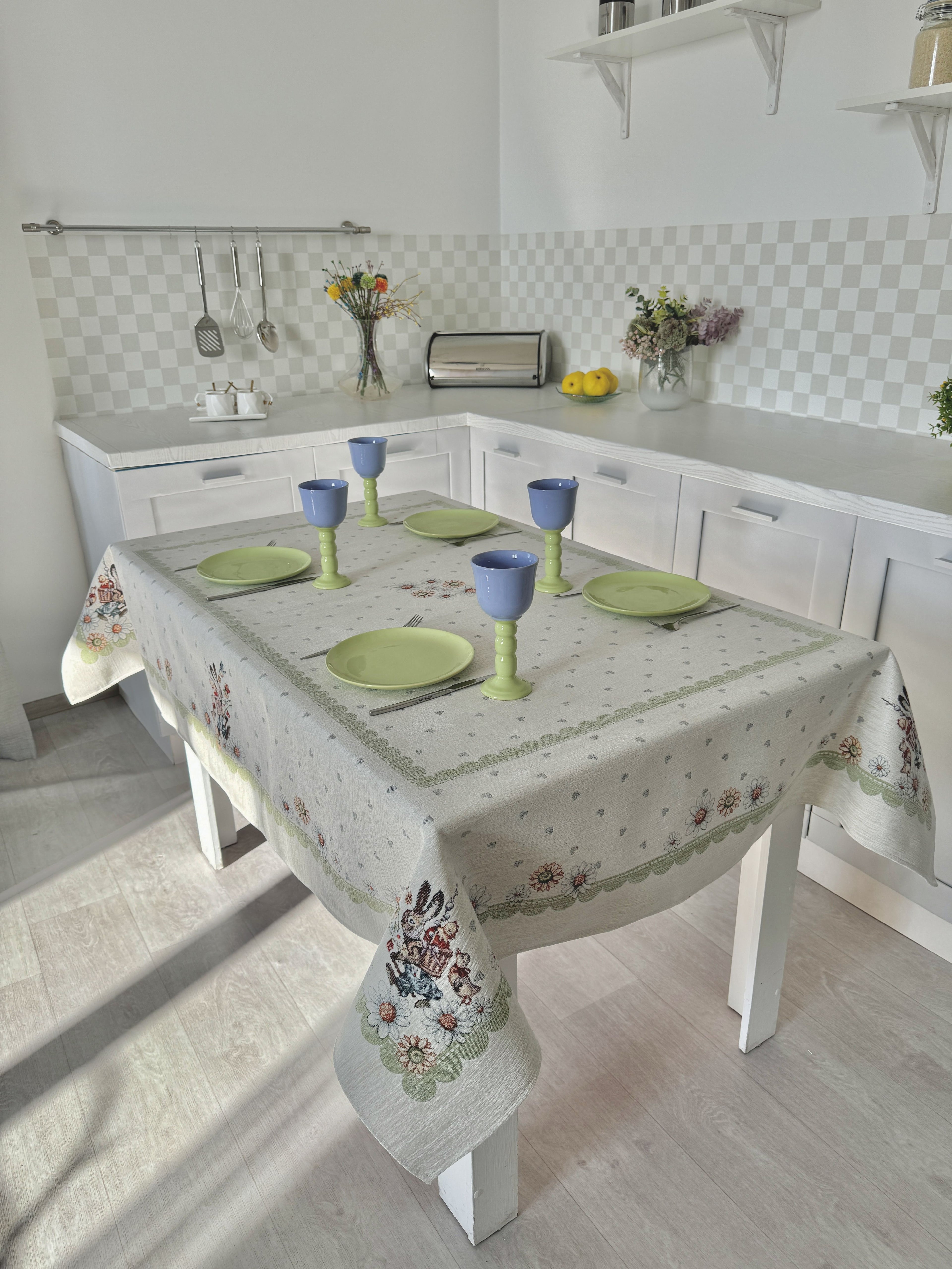 Easter tapestry tablecloth «Bunny in daisies» with microfibre