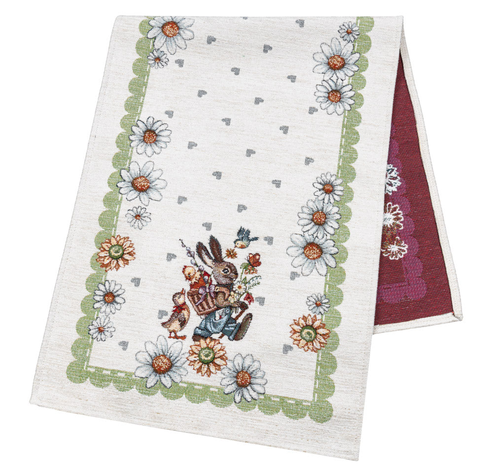 Easter tapestry table runner «Bunny in daisies» with microfibre
