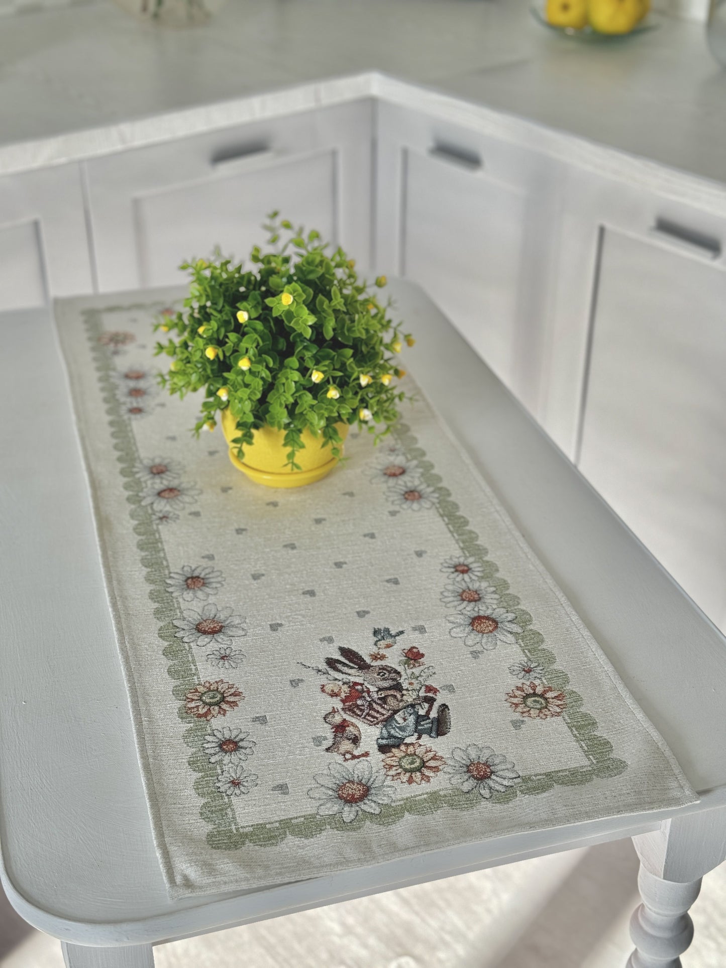 Easter tapestry table runner «Bunny in daisies» with microfibre