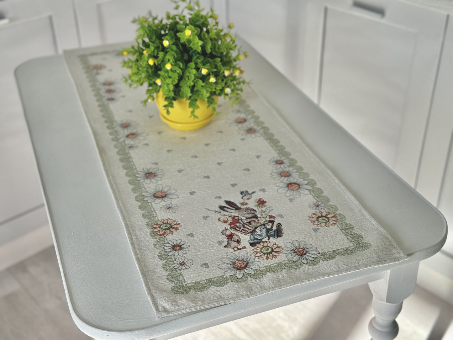 Easter tapestry table runner «Bunny in daisies» with microfibre
