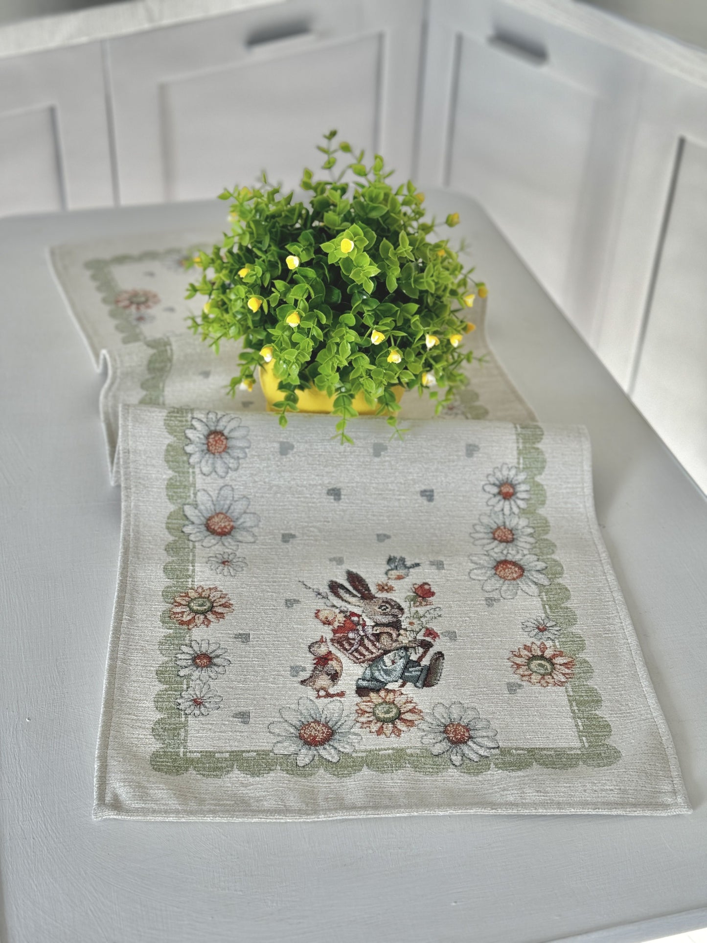 Easter tapestry table runner «Bunny in daisies» with microfibre