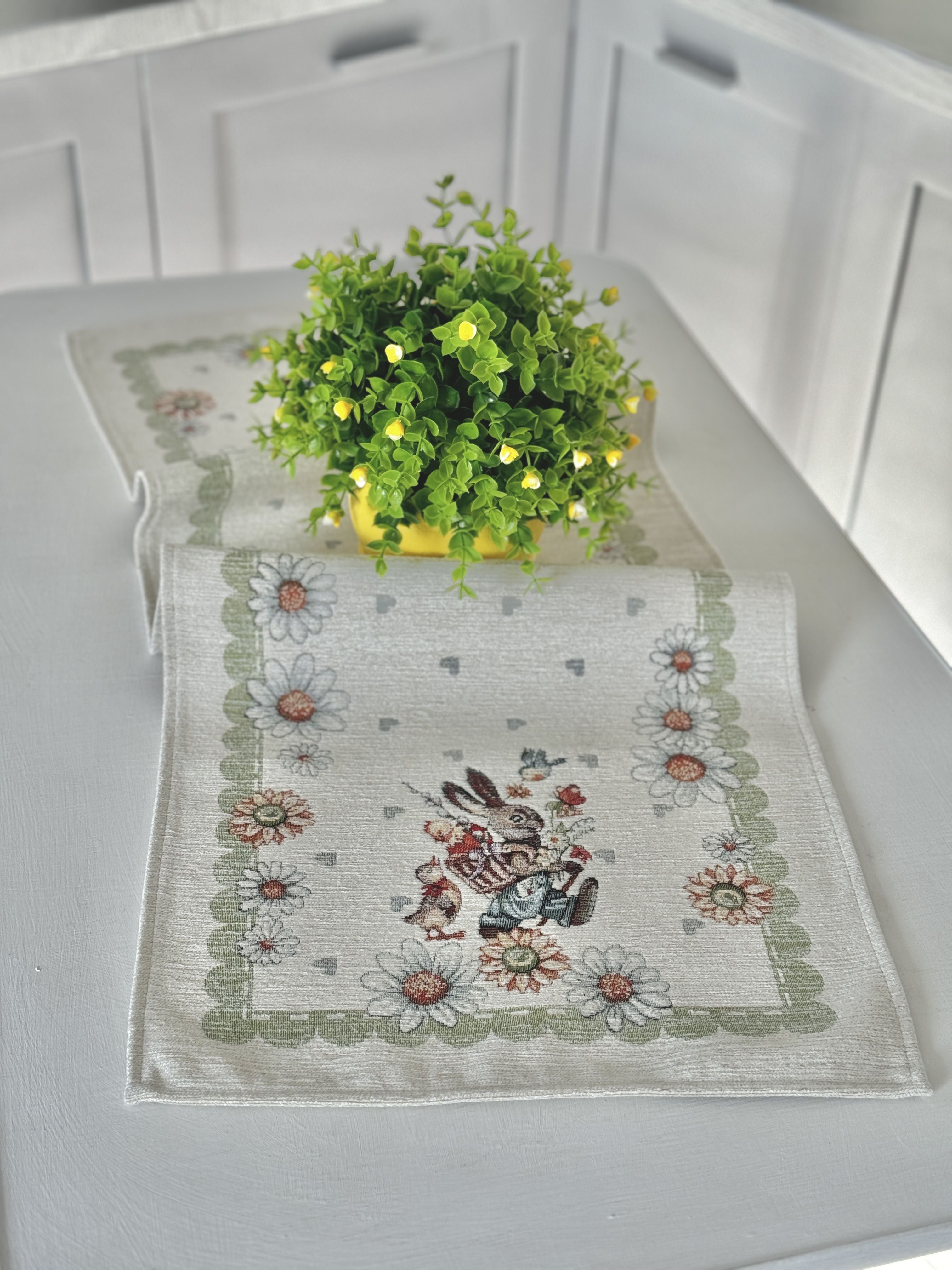 Easter tapestry table runner «Bunny in daisies» with microfibre Limaso Textile