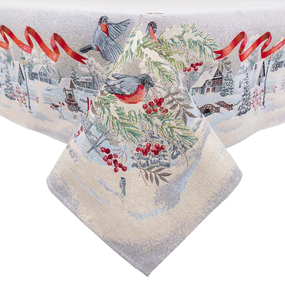 Christmas tapestry tablecloth «Christmas News» with silver thread