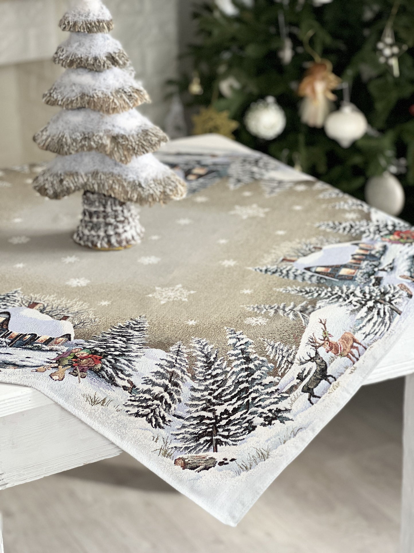 Christmas tapestry tablecloth «Winter Day Magic» without lurex