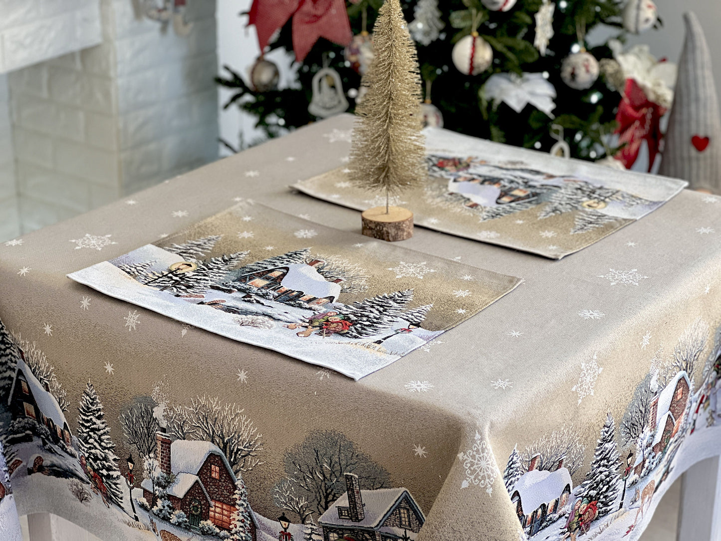 Christmas tapestry tablecloth «Winter Day Magic» without lurex