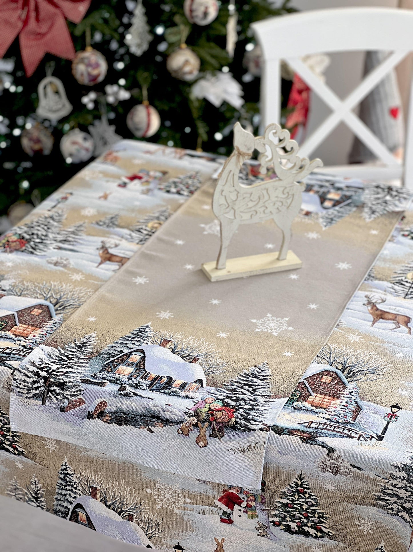 Christmas Tapestry Table runner «Winter Day Magic» without lurex