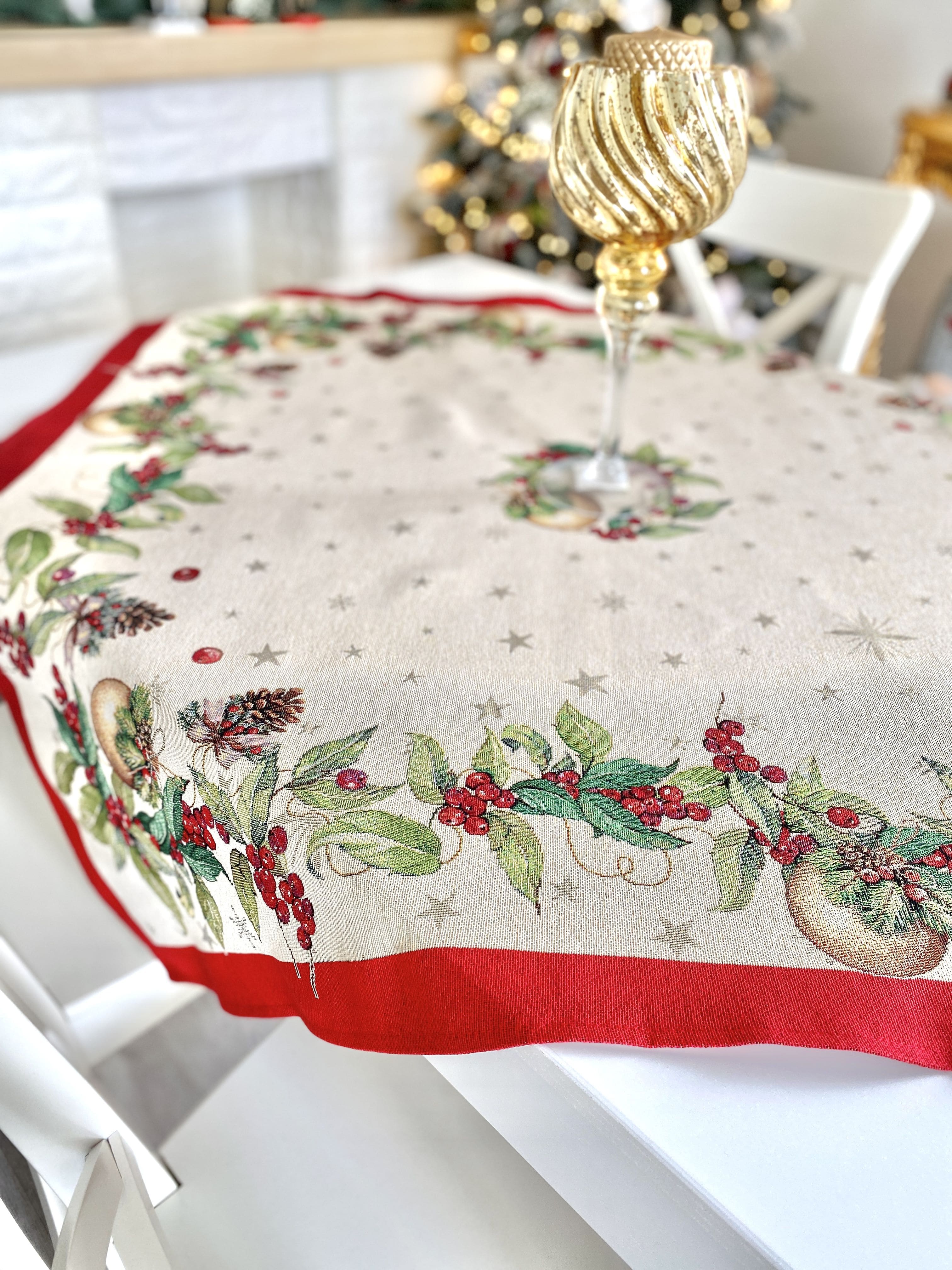 Christmas tapestry tablecloth «Christmas garland» with golden thread Limaso Textile
