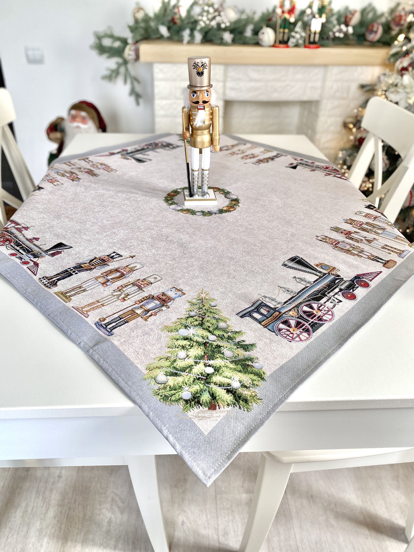 Christmas tapestry tablecloth «Grey Nutcracker» without lurex Limaso Textile