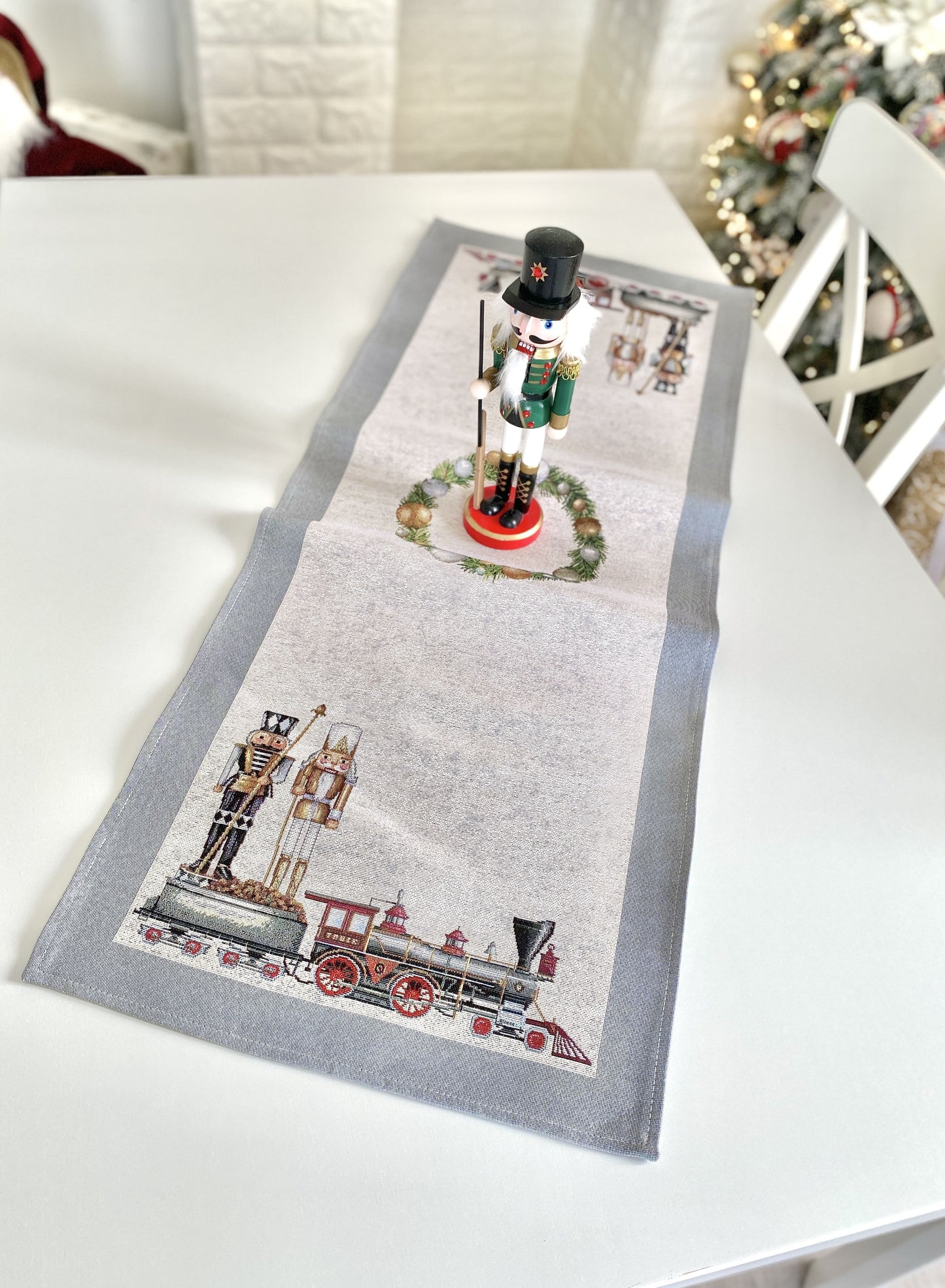 Christmas Tapestry Table runner «Grey Nutcracker» without lurex Limaso Textile