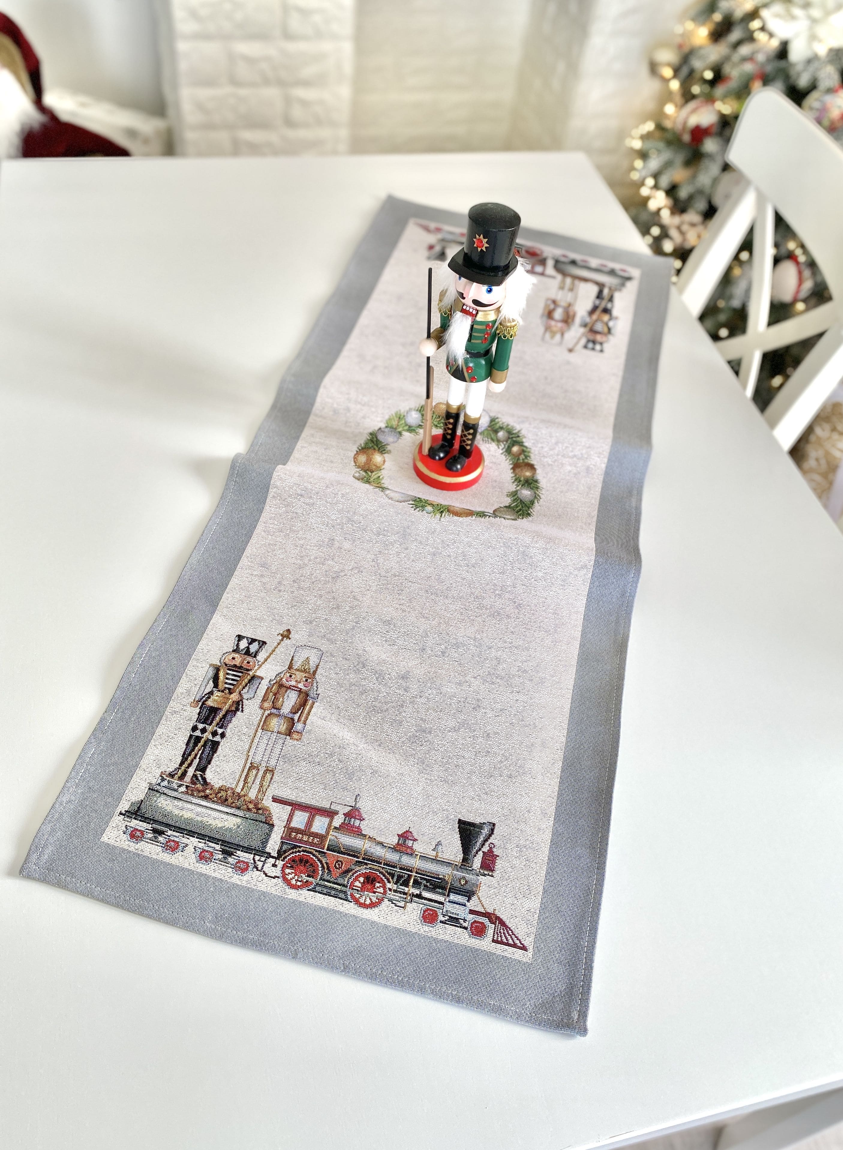 Christmas Tapestry Table runner «Grey Nutcracker» without lurex Limaso Textile