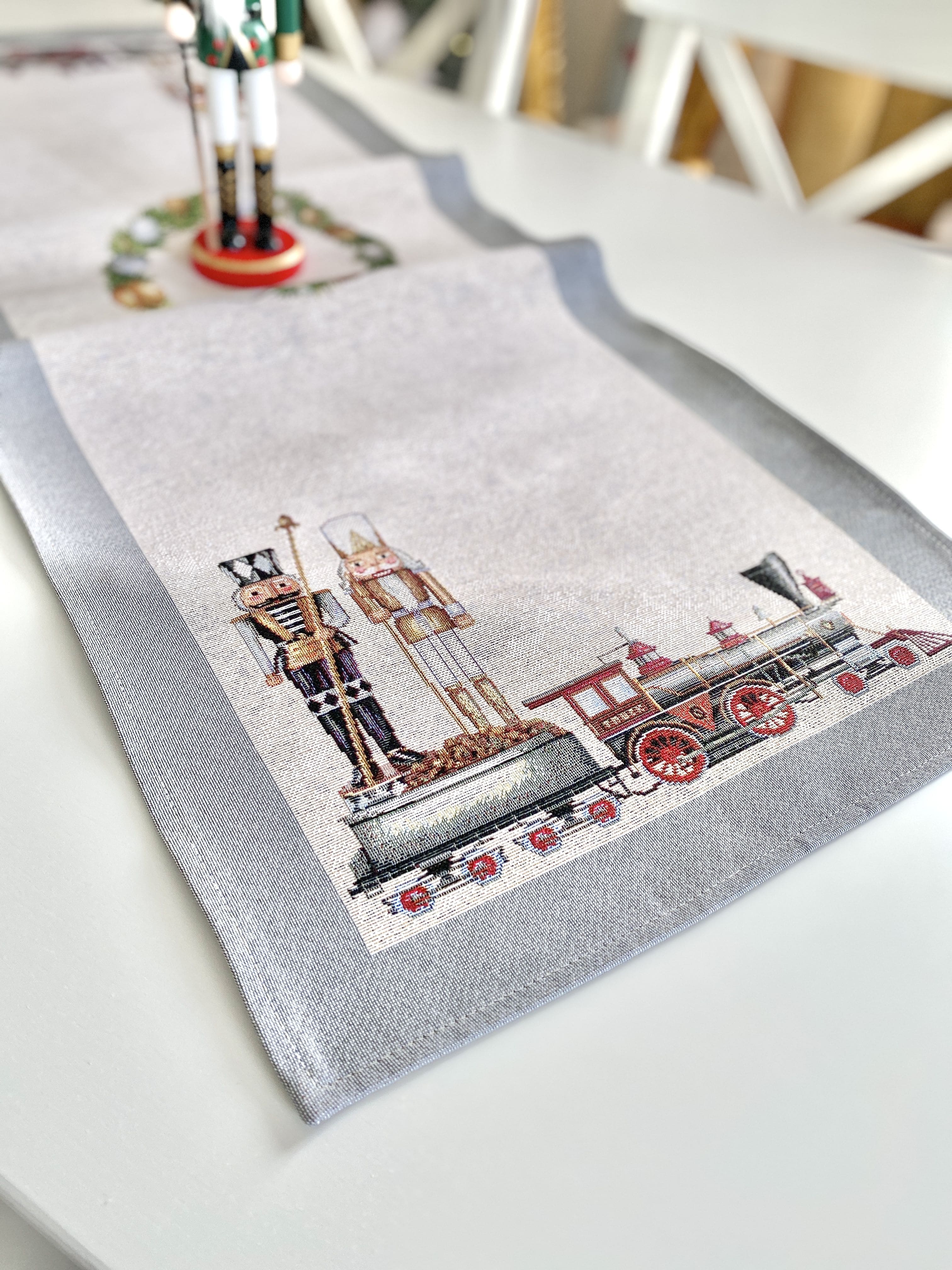 Christmas Tapestry Table runner «Grey Nutcracker» without lurex Limaso Textile