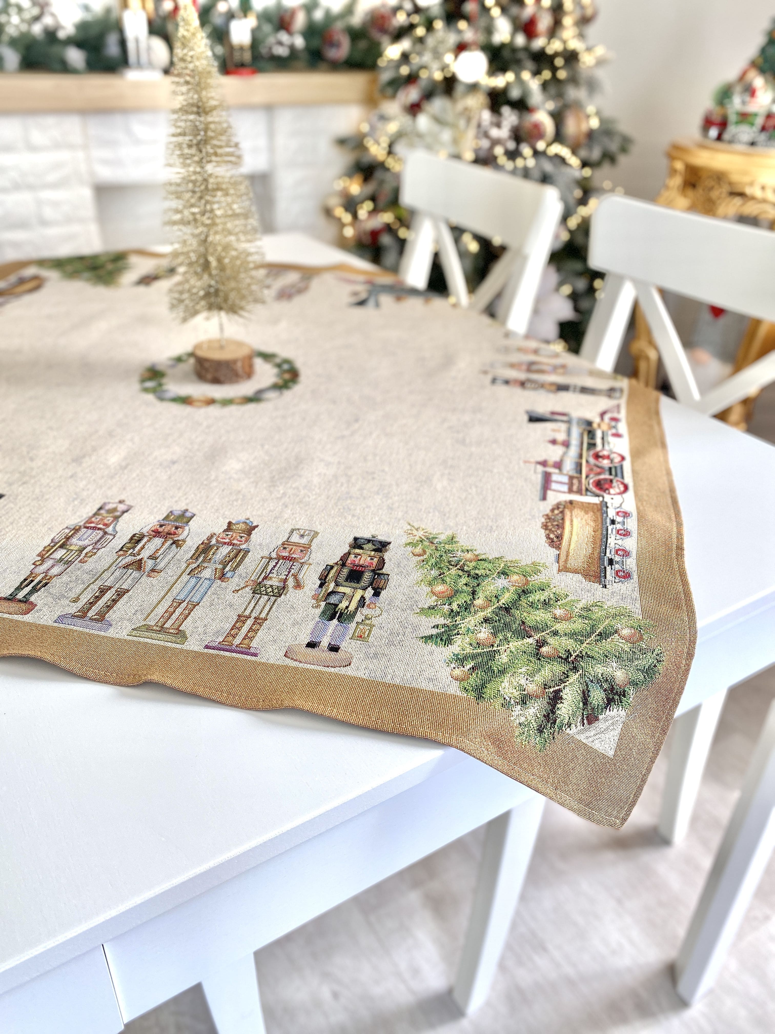 Christmas tapestry tablecloth «Gold Nutcracker» with golden thread Limaso Textile